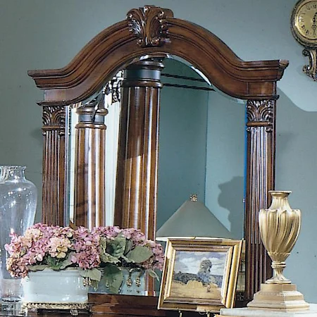 Arched Dresser Mirror with Pecan Burl Finish